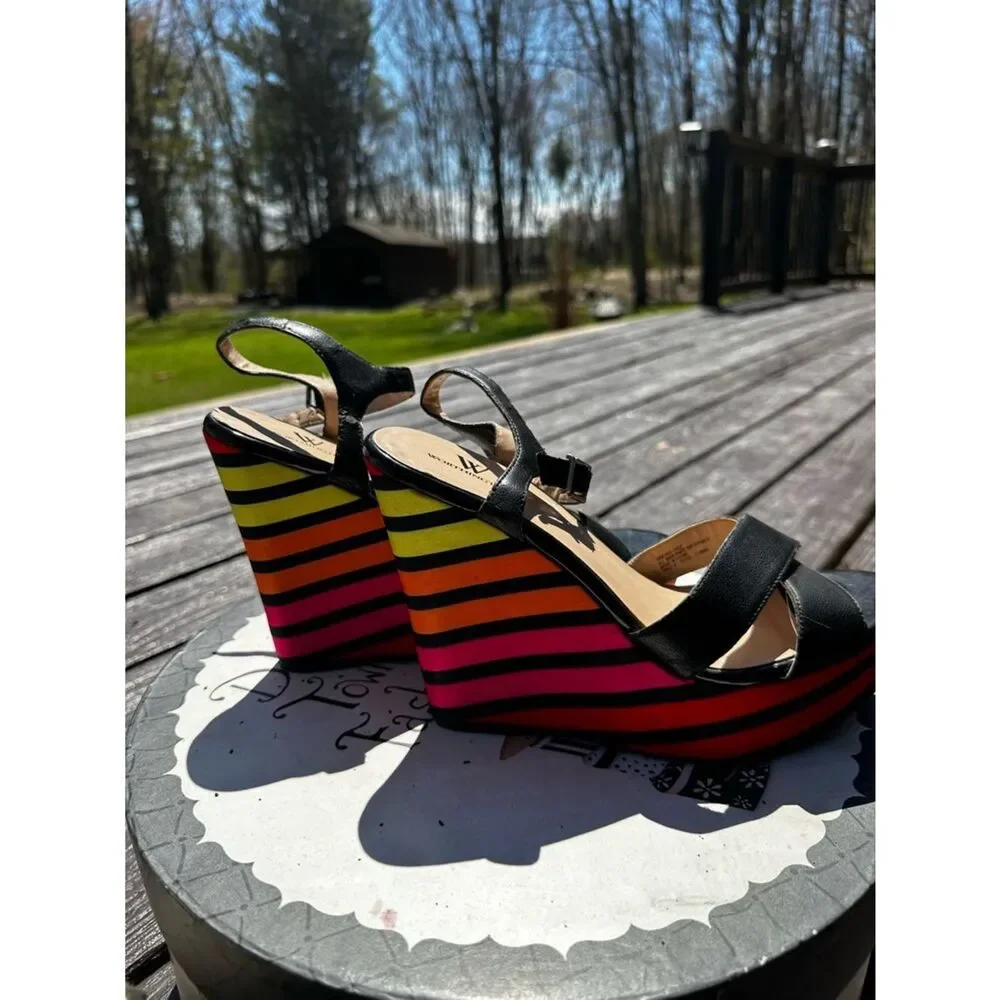 Color-Stripe Worthington Wedge Sandals in Black and Multicolor - Women